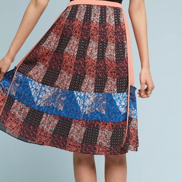 Anthroplogie Pleated Patchwork Skirt, L